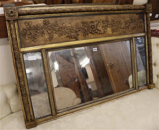 A Regency style overmantel, with foliate moulding and distressed glass plate, W.120cm H.77cm